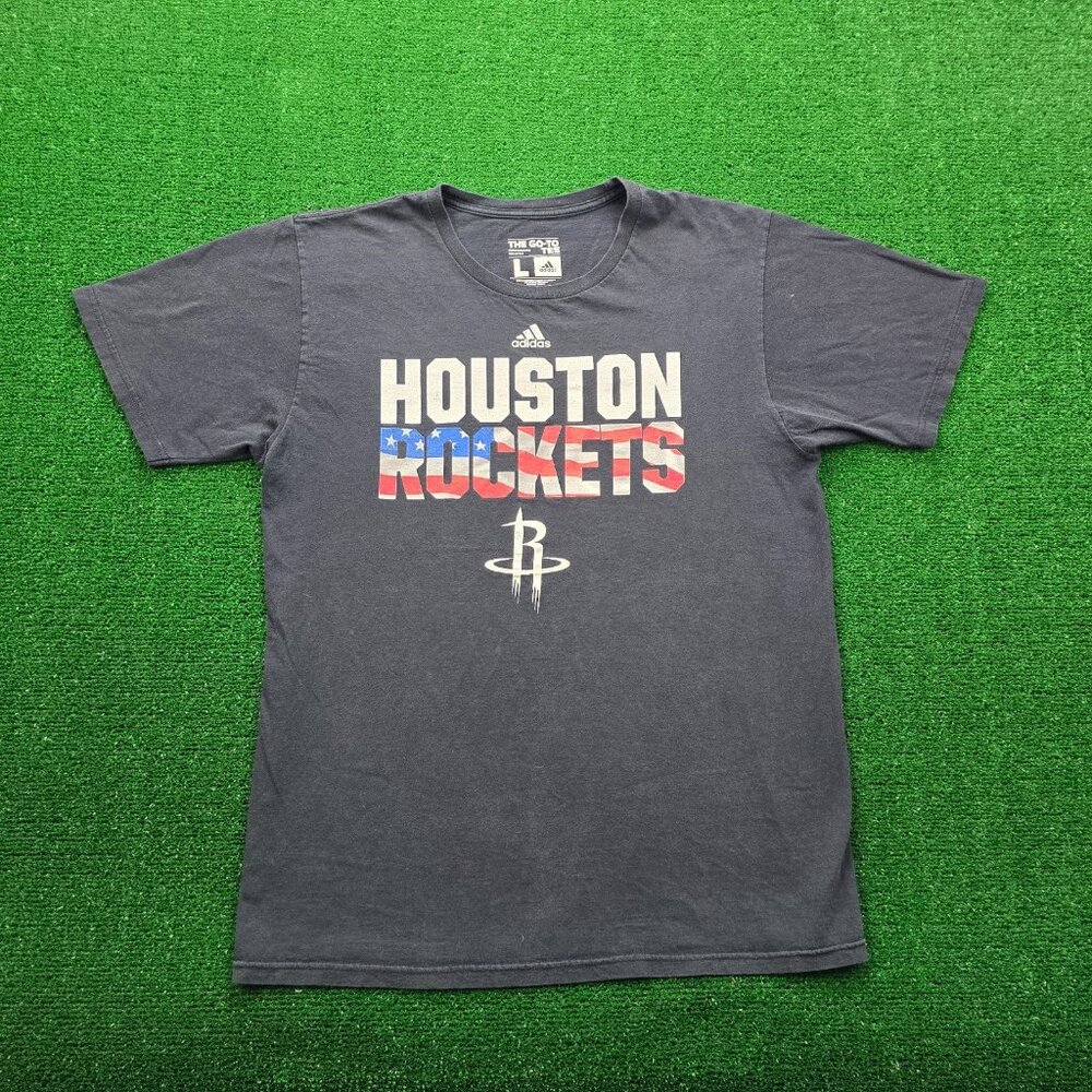 Houston Rockets Tshirt Mens‎ Large Black Adidas NBA Basketball Sports Patriotic
